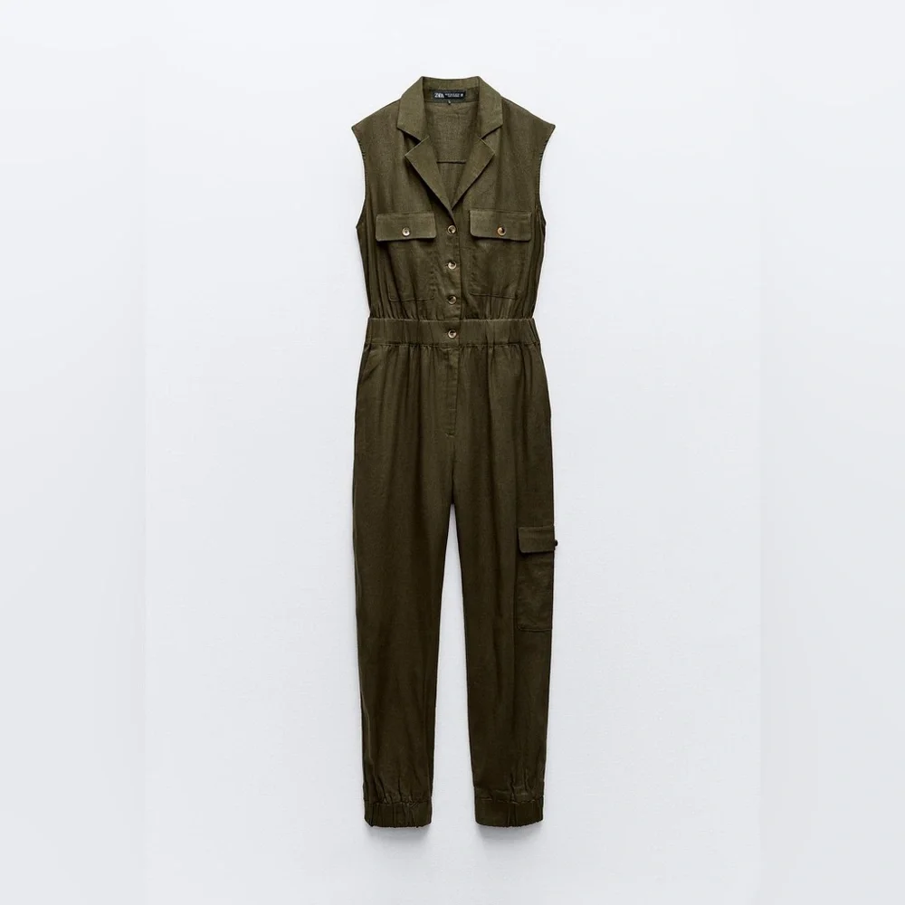 Zara Sleeveless Linen Blend Jumpsuit. New with Tags.